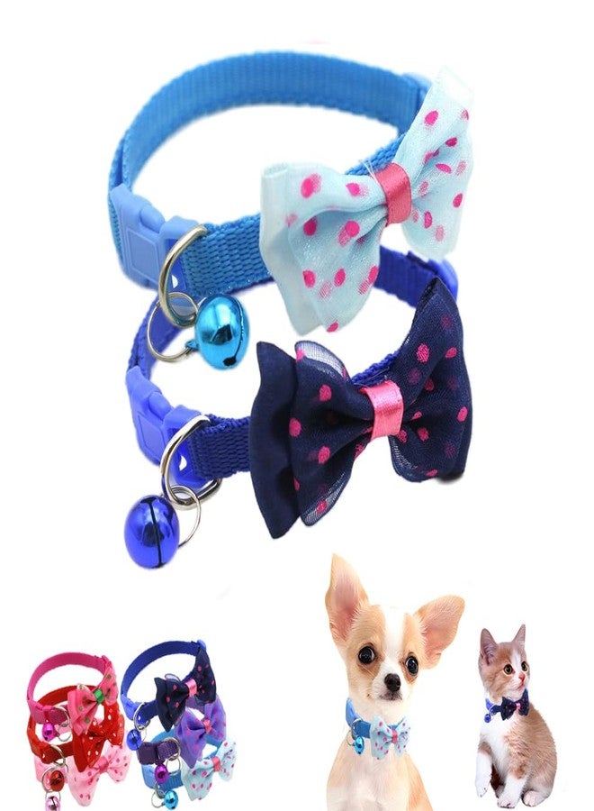 WeimoMonkey 2 Pack Cat Collar with Bells, Puppy Collar with Bells,Cute Small Dog Collar Girls Bowtie Adjustable for XXS Xs Small Tiny Females Dogs Pet Kitten Animal, Blue+Sky Blue - Image 1