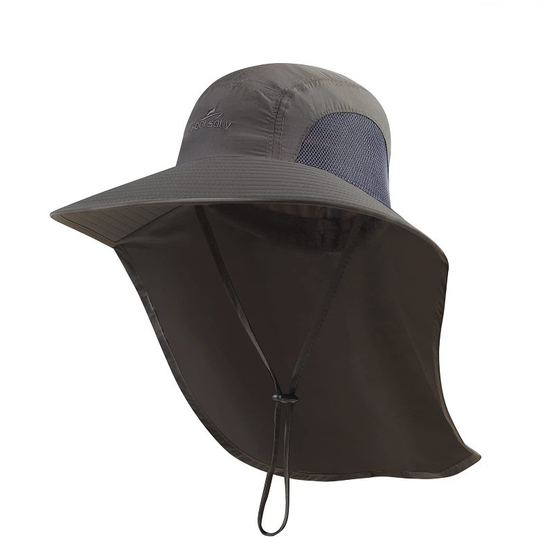 KOOLSOLY Outdoor Sun Hat for Men with 50+ UPF Protection Safari Cap Wide Brim Fishing Hat with Neck Flap, for Dad Dark Gray - Image 1