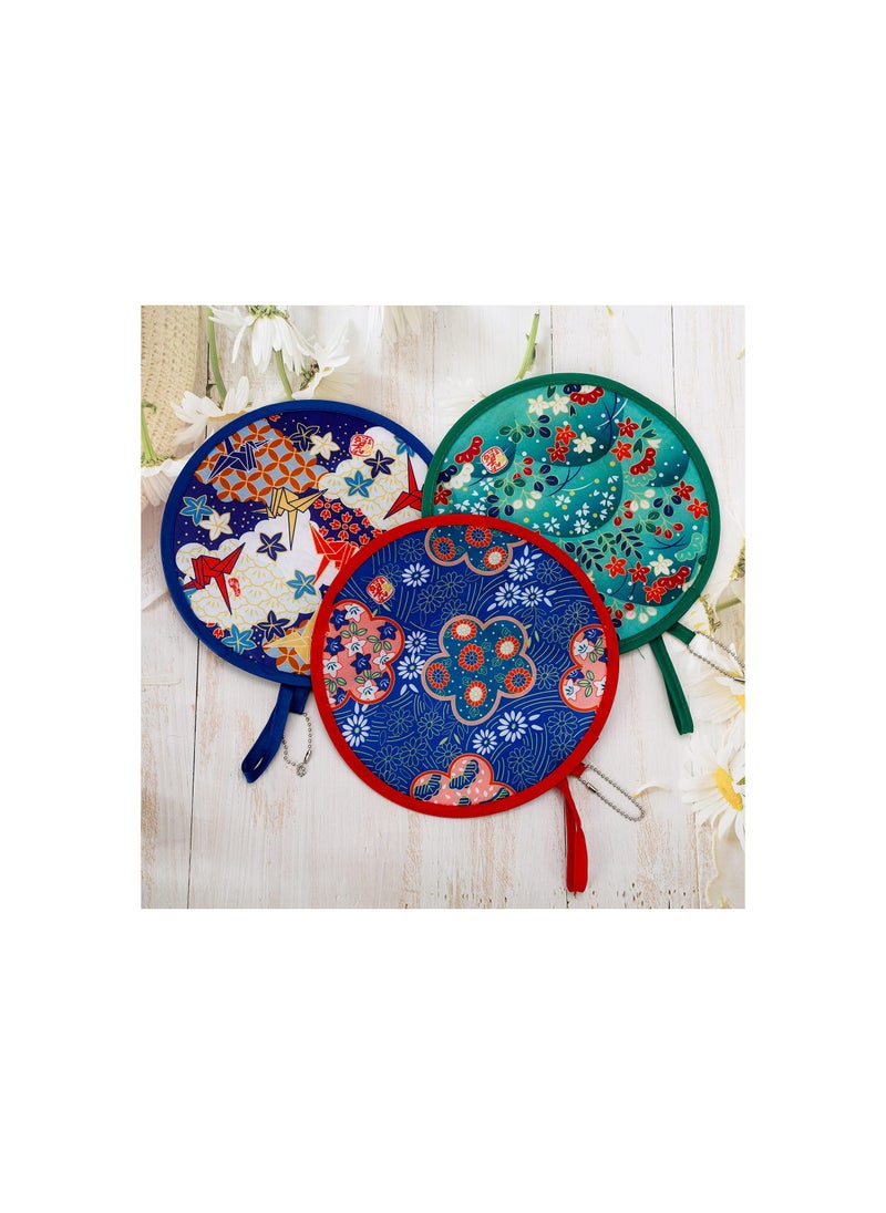 SYOSI Round Japanese Style Folding Fans, Japanese Style Folding Fan Portable Hand Fans for Women Folding, Summer Handheld Folding Fans for Festival Decoration Birthday Wedding Home Decoration(Set of 3)  - Image 5