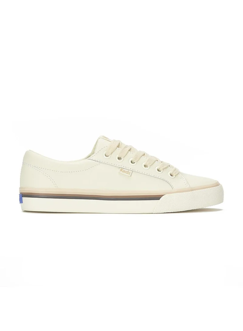 كيدز Keds Women's Jump Kick Leather Lace-Up Sneaker – Foxing Stripe, Low-Top Casual Shoe Beige