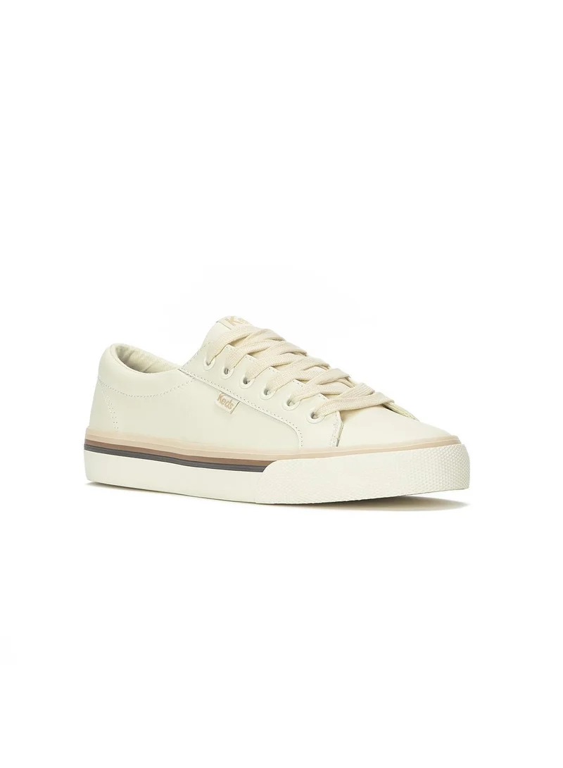 كيدز Keds Women's Jump Kick Leather Lace-Up Sneaker – Foxing Stripe, Low-Top Casual Shoe Beige
