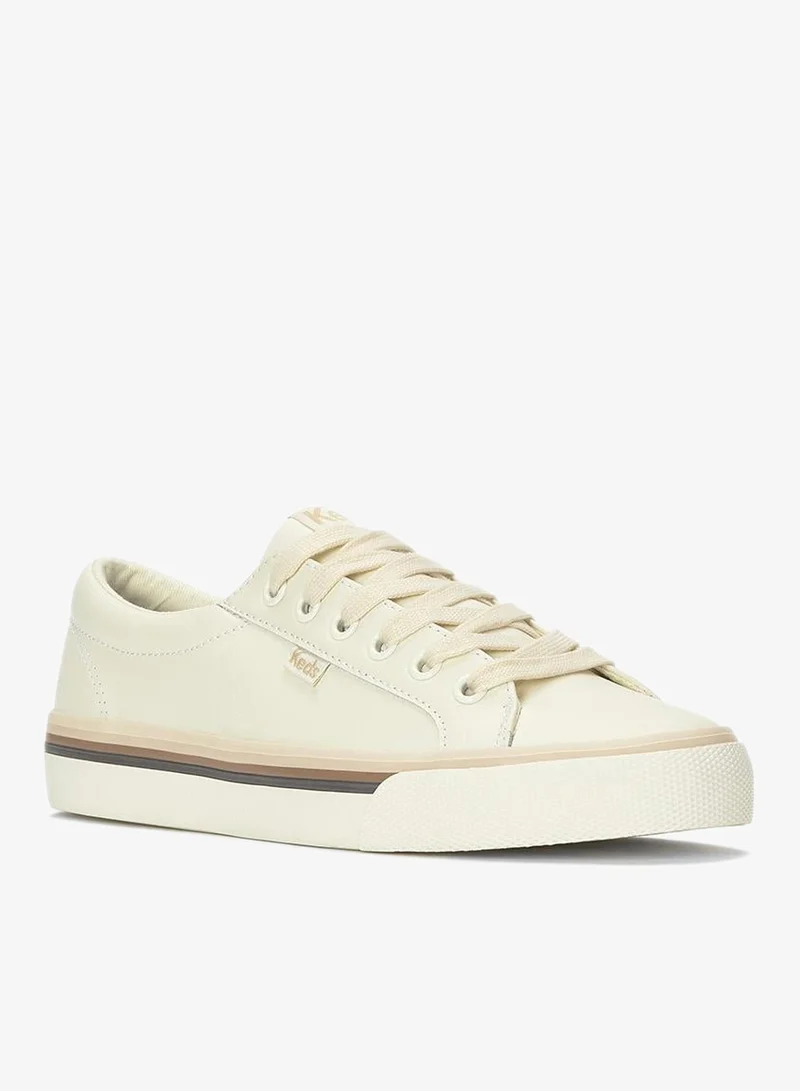 كيدز Keds Women's Jump Kick Leather Lace-Up Sneaker – Foxing Stripe, Low-Top Casual Shoe Beige