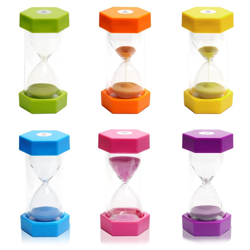 SANDTIMER 6 Pcs Colorful Hourglass Sandglass Timer Sand Timer Sand Clock Timer 1/3/5/10/20/30 Minutes Visual Hourglass Set for Games Classroom Kids Office Kitchen Decor - Image 1