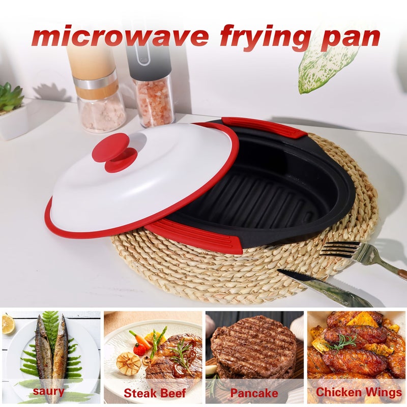 Microwave Grill Plate 10.63 X 3.94 Inch Nonstick Surface Dishwasher Safe White All In One Microwave Cooking Boiling And Steaming Tool Portable Design Oil Free Healthy Cooking Includes Recipe - Image 4
