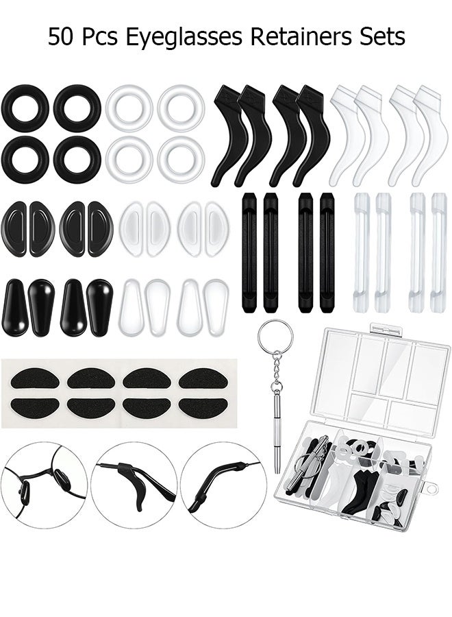 دبليو أف أف أو 50 قطعة من أطقم حافظات النظارات، 12 زوج من وسادات الأنف اللاصقة المضادة للانزلاق للنظارات، 4 مقابض أذن دائرية، 4 خطافات أذن سيليكون، 4 أكمام أطراف النظارات - تمنع انزلاق النظارات من على الأنف، مساعد بسيط وفعّال للأطفال والكبار والرياضة والدراسة والعمل - للنظارات والنظارات الشمسية (متعدد الألوان) - Image 1