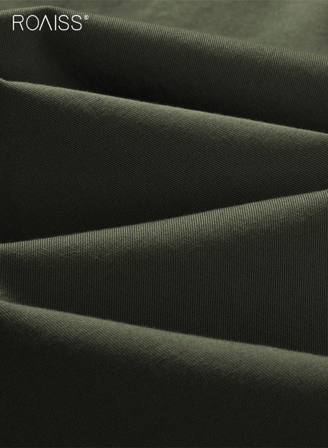 رويس بنطلون رياضي رجالي للجري برباط للمشي لمسافات طويلة في الهواء الطلق، بنطلون رياضي مطاطي بخصر مطاطي، بنطلون رياضي للجري من نسيج قطني مضلع، بنطلون رياضي بطول الكاحل بحزام قابل للتعديل، لون أخضر للرجال - Image 3