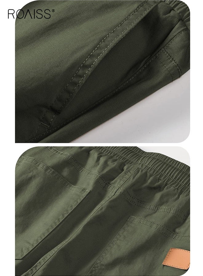 رويس بنطلون رياضي رجالي للجري برباط للمشي لمسافات طويلة في الهواء الطلق، بنطلون رياضي مطاطي بخصر مطاطي، بنطلون رياضي للجري من نسيج قطني مضلع، بنطلون رياضي بطول الكاحل بحزام قابل للتعديل، لون أخضر للرجال - Image 5