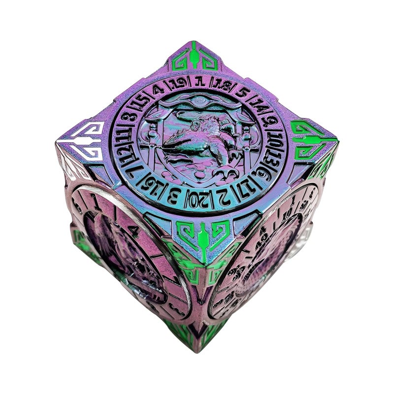 FLUEFOWL DND Spinner Dice Metal Dice Set with 3D Relief for DND Gifts Polyhedral Roleplaying Game Dice Fantasy DD Tabletop RPG Accessories for DM Player Gradient - Image 3