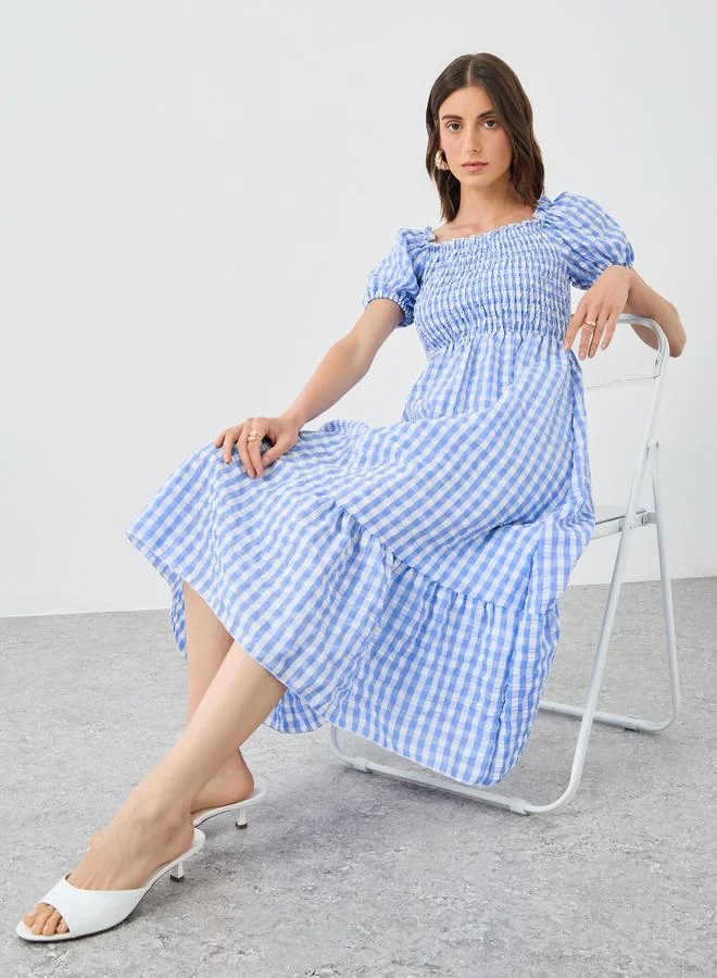 تايك تو Take Two Women Blue Gingham Checked Midi Dress