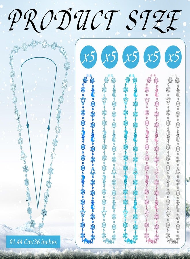 Equsion 25 Pieces Snowflake Bead Necklaces Snowflake Necklace, Beaded Necklace Winter Theme Party Favors Birthday Party Supplies Princess Jewelry Gifts for Girls Women Holiday - Image 2