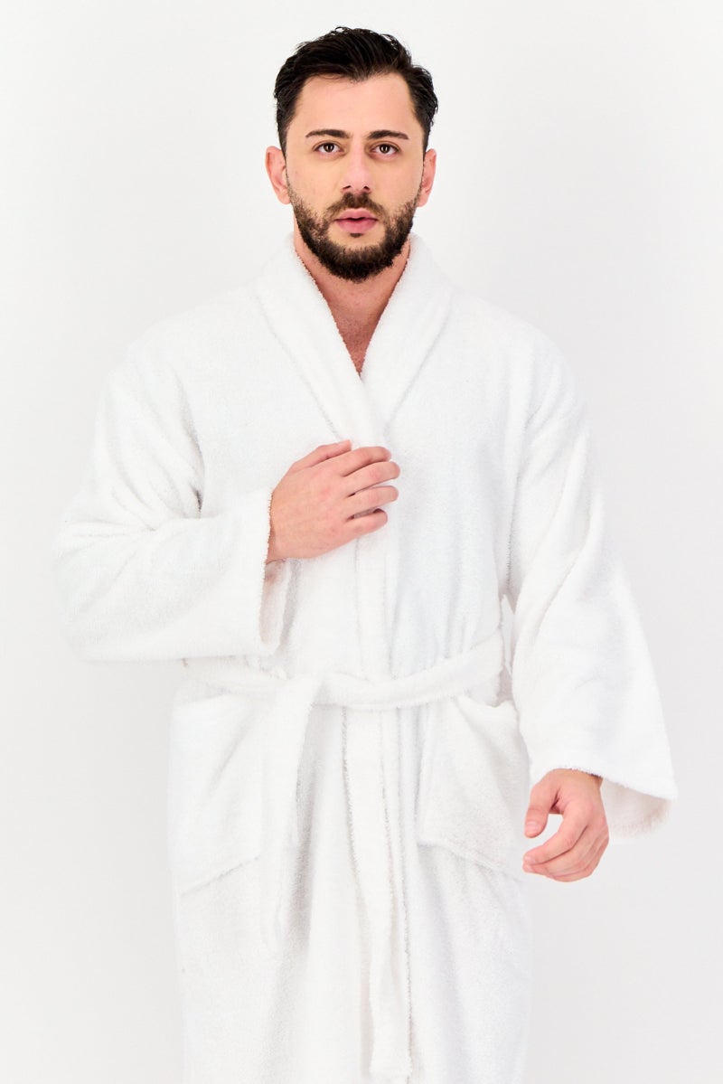 English Laundry Men Terry Belted Robe, White - Image 4