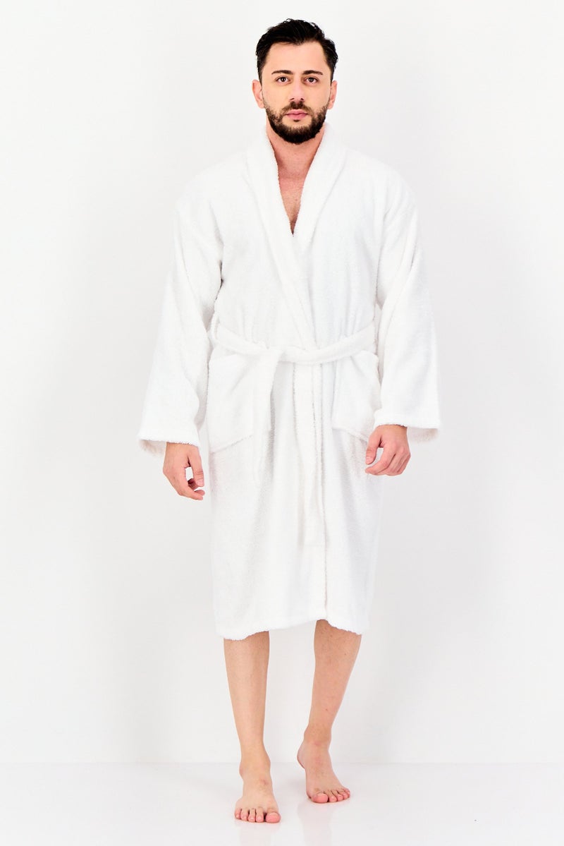 English Laundry Men Terry Belted Robe, White - Image 1