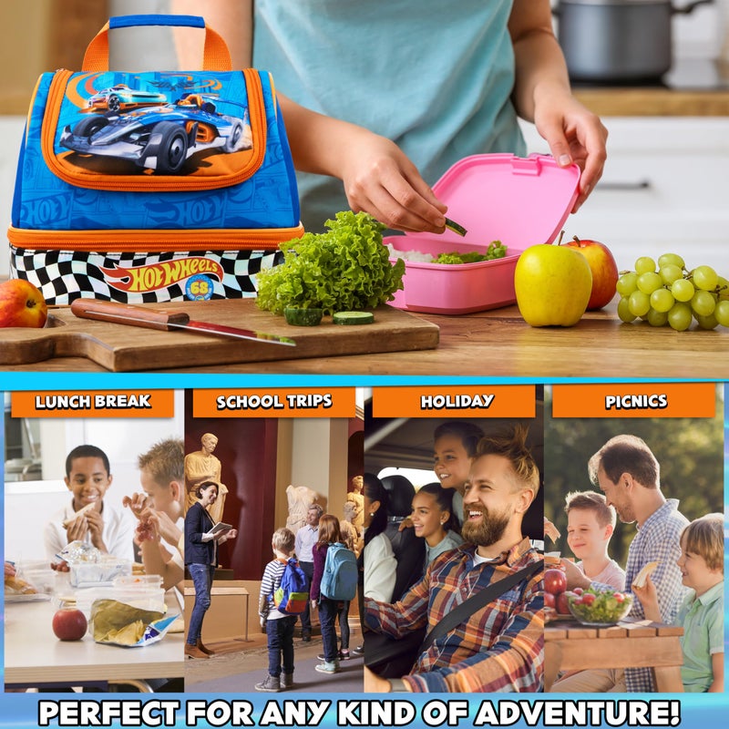 Get Trend Hot Wheels Insulated Lunch Box with Two Compartments for Kids Teens Work Travel Picnic Beach Cooler Sack (Blue Hot Wheels) - Image 2