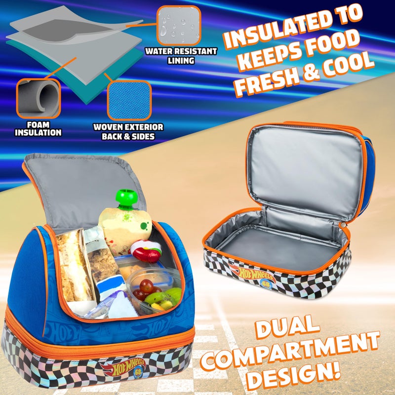 Get Trend Hot Wheels Insulated Lunch Box with Two Compartments for Kids Teens Work Travel Picnic Beach Cooler Sack (Blue Hot Wheels) - Image 4