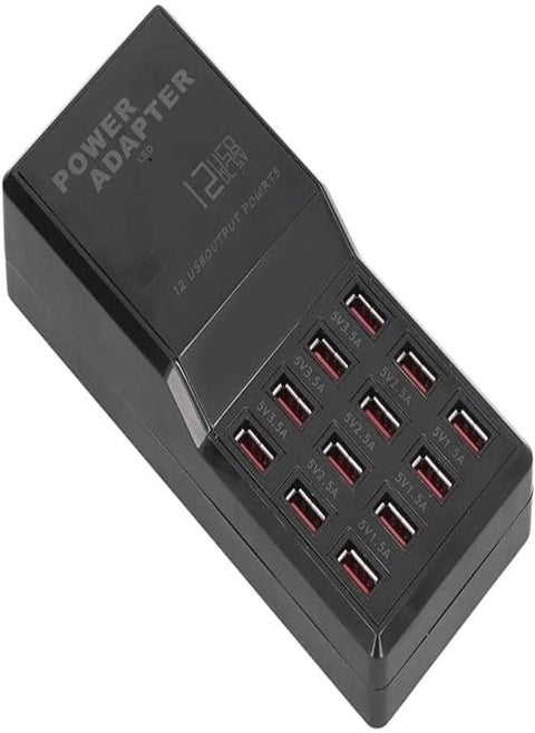 Go4Shop Usb Charger With 12 Port Hub Multiple Speed Charging Power Adapter Eu Plug For Usb Devices Black