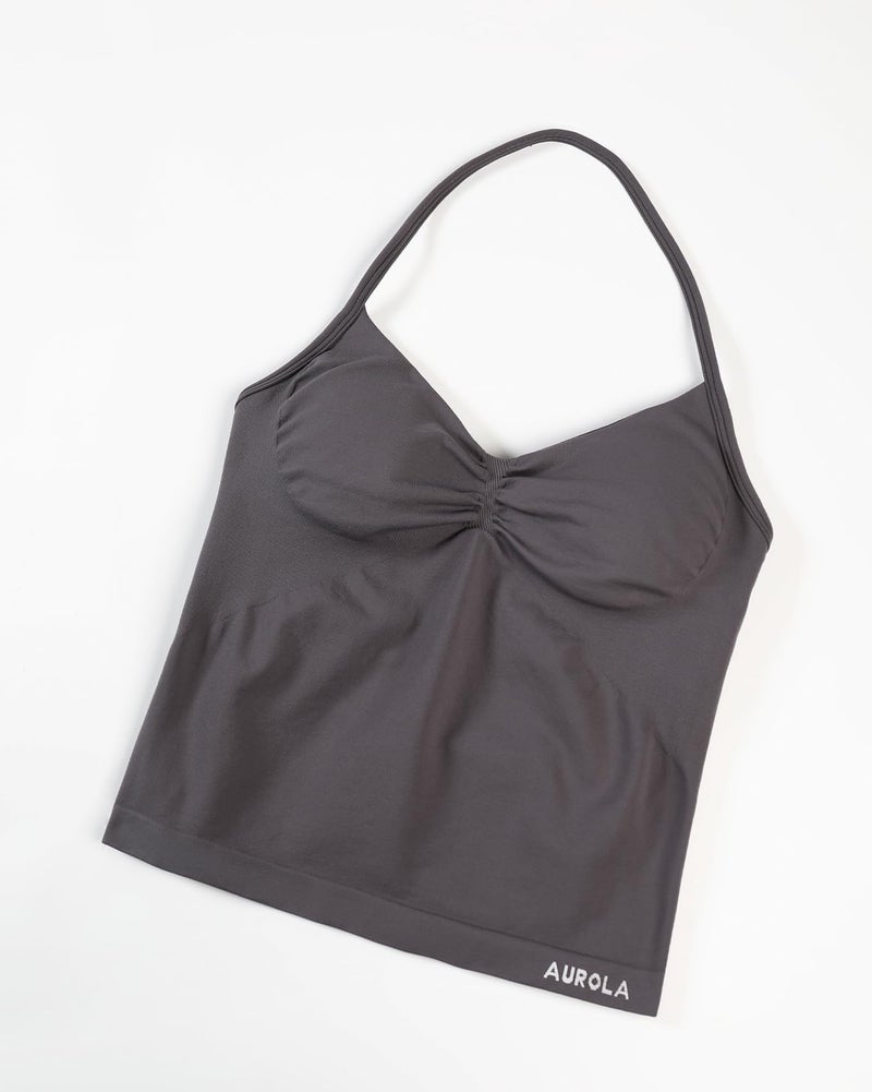 AUROLA Influence Longline Strappy Workout Halter Tops for Women,Removable Cups Padded Bras Impact Gym Yoga Sleeveless Tank Top,Plum Truffle,XS - Image 4
