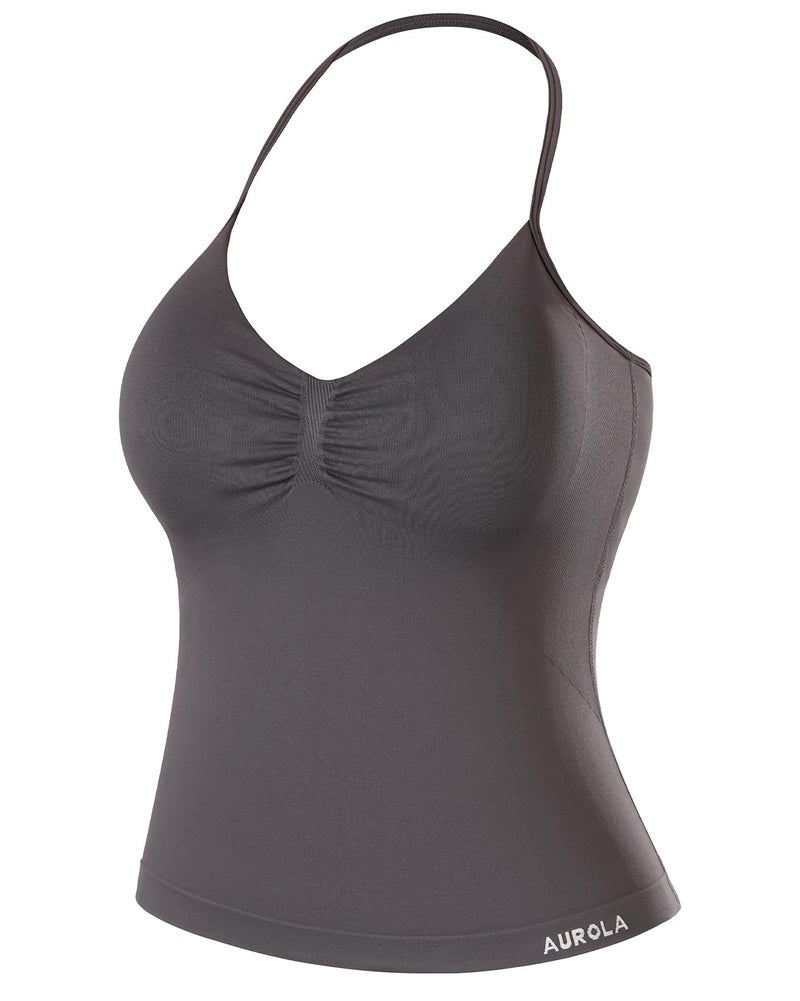 AUROLA Influence Longline Strappy Workout Halter Tops for Women,Removable Cups Padded Bras Impact Gym Yoga Sleeveless Tank Top,Plum Truffle,XS - Image 1