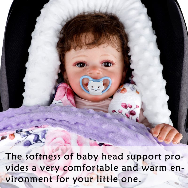 Pea Pod Baby Car Seat Head Support and Body Support with 2 Strap Covers, Ultra Soft Warm Minky Dot Fabric Backing, Baby Essential for Newborn, Stylish Floral Printed - Image 5