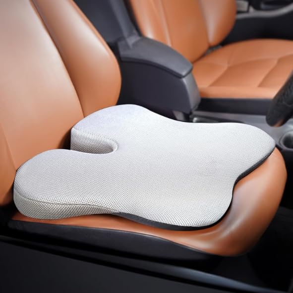 CUSHIO Car Wedge Seat Cushion with Ergonomic Wedge Design, Car Seat Height Cushion for Long Drives, Relieves Hip Pain & Tailbone Pain, Coccyx Seat Cushion with Non-Slip Base (Grey) - Image 1