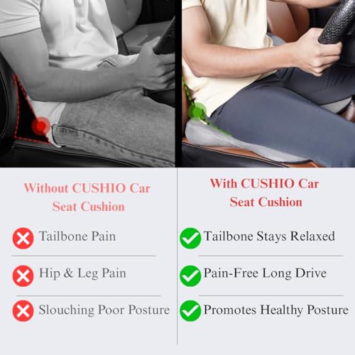 CUSHIO Car Wedge Seat Cushion with Ergonomic Wedge Design, Car Seat Height Cushion for Long Drives, Relieves Hip Pain & Tailbone Pain, Coccyx Seat Cushion with Non-Slip Base (Grey) - Image 5