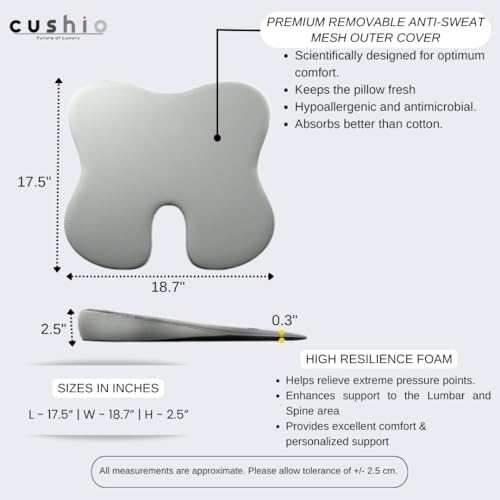 CUSHIO Car Wedge Seat Cushion with Ergonomic Wedge Design, Car Seat Height Cushion for Long Drives, Relieves Hip Pain & Tailbone Pain, Coccyx Seat Cushion with Non-Slip Base (Grey) - Image 2