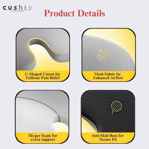 CUSHIO Car Wedge Seat Cushion with Ergonomic Wedge Design, Car Seat Height Cushion for Long Drives, Relieves Hip Pain & Tailbone Pain, Coccyx Seat Cushion with Non-Slip Base (Grey) - Image 3