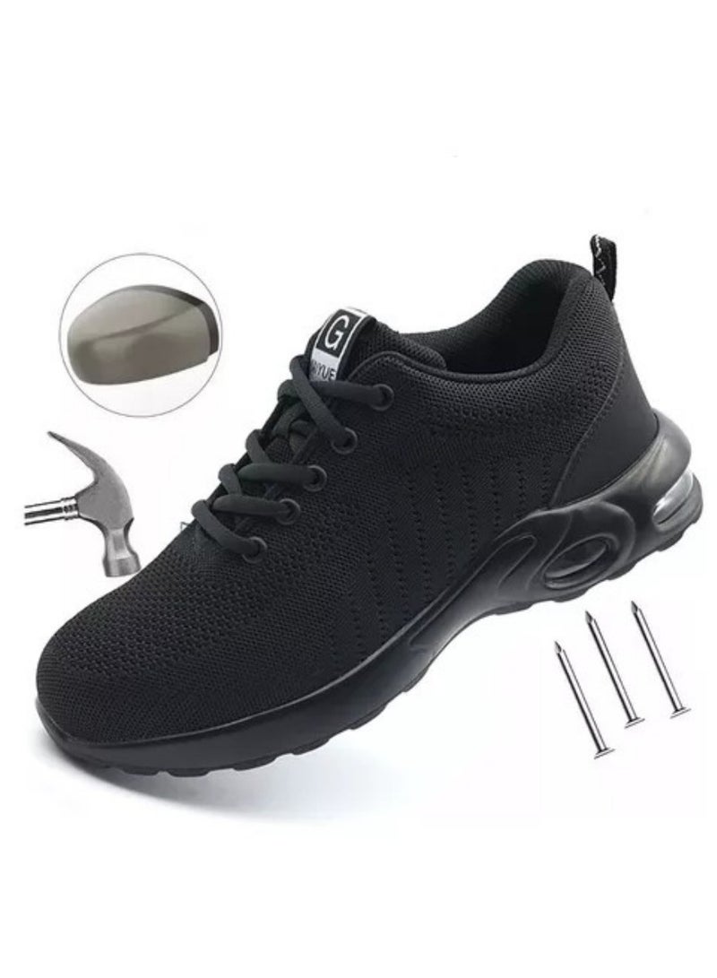 أحذية أمان للرجال، أحذية سلامة رياضية سوداء بوسادة هوائية مع مقدمة فولاذية، أحذية عمل صناعية مقاومة للصدمات مع توسيد مريح (المقاس الأوروبي 40 / 255 مم) - Image 1
