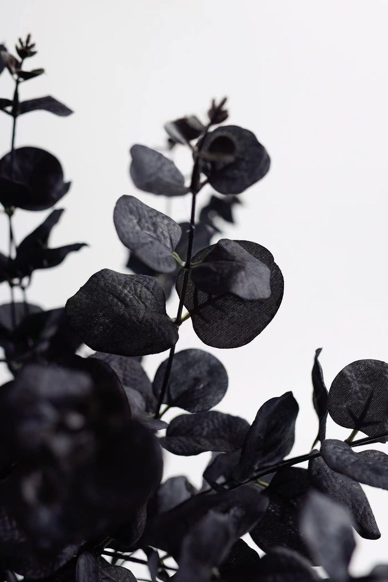 Laelfe Black Eucalyptus Stems Leaves Branches Fake Flower Arrangement Farmhouse Home Bathroom Decor 6Pcs (Black) - Image 5