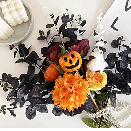 Laelfe Black Eucalyptus Stems Leaves Branches Fake Flower Arrangement Farmhouse Home Bathroom Decor 6Pcs (Black) - Image 2