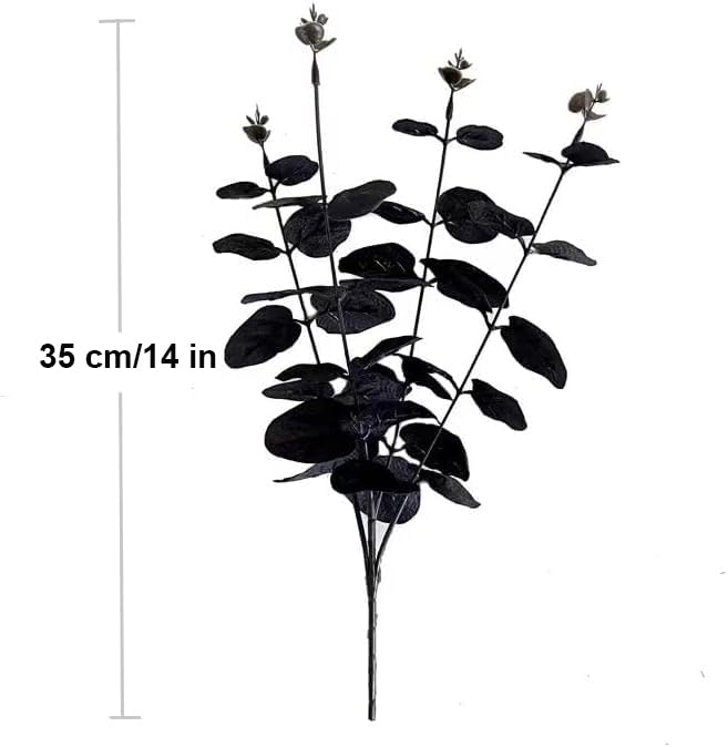 Laelfe Black Eucalyptus Stems Leaves Branches Fake Flower Arrangement Farmhouse Home Bathroom Decor 6Pcs (Black) - Image 3