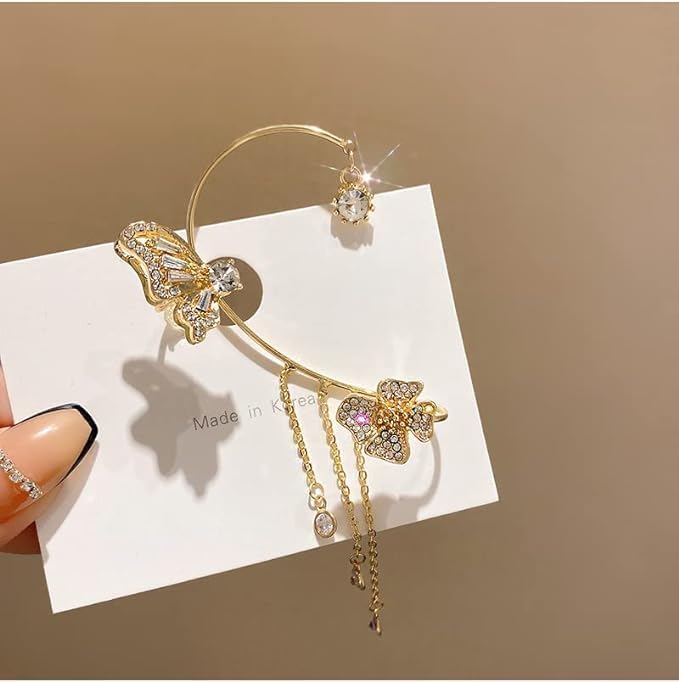 ChicAbode Gold Butterfly Ear Cuff Earrings for Women, No Piercing Cartilage Clip-On Earrings, Hypoallergenic Non-Fading Tassel Jewelry for Daily Wear, Party, Wedding, Ideal Gift for Girls and Ladies - Image 2