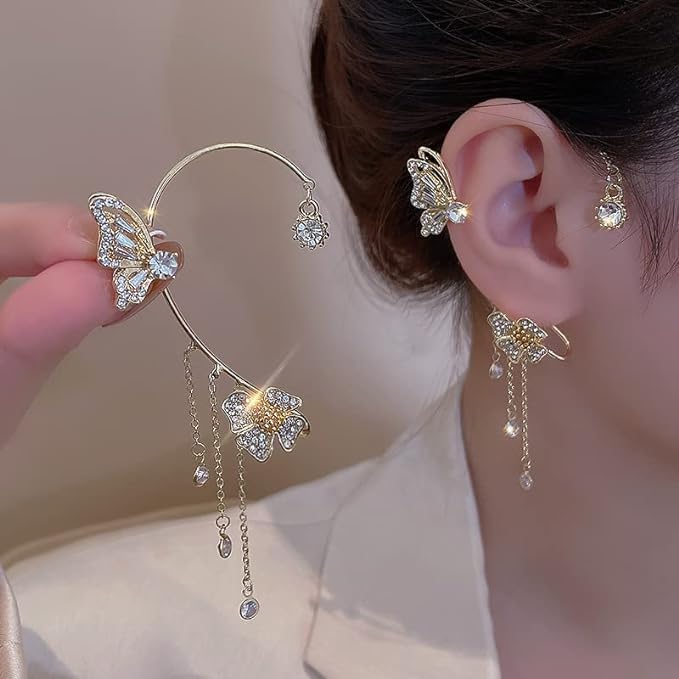ChicAbode Gold Butterfly Ear Cuff Earrings for Women, No Piercing Cartilage Clip-On Earrings, Hypoallergenic Non-Fading Tassel Jewelry for Daily Wear, Party, Wedding, Ideal Gift for Girls and Ladies - Image 4