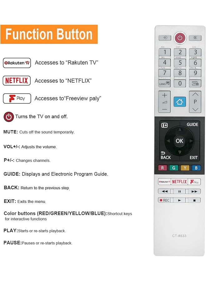 Ct 8533 Replaced Remote Control Applicable For Toshiba Tv 43L3863Db 43T6863Db 43U5863Db 43U6863Db 43V5863Db 43V6863Db 48L2863Db 49L2863Db 49L3863Db 49T6863Db 32D3864Db 32L2863Db 32W3863Db