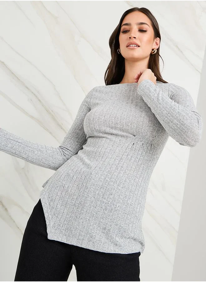 ستايلي Ribbed Asymmetric Hem Longline Tunic