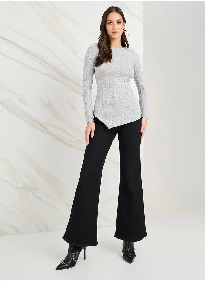 ستايلي Ribbed Asymmetric Hem Longline Tunic