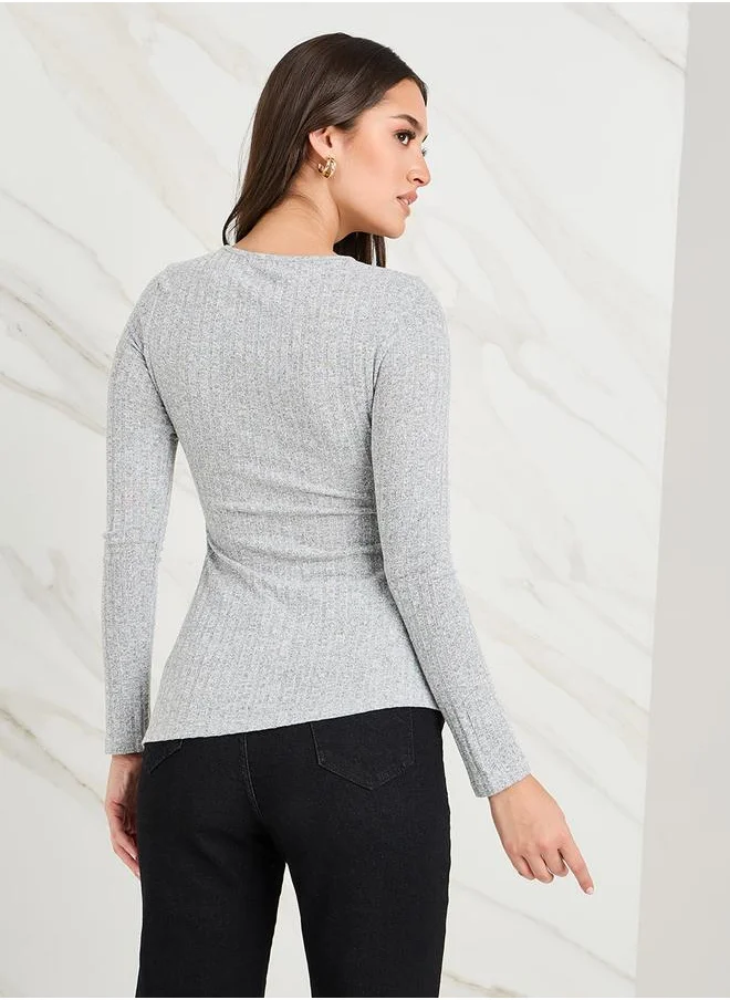 ستايلي Ribbed Asymmetric Hem Longline Tunic