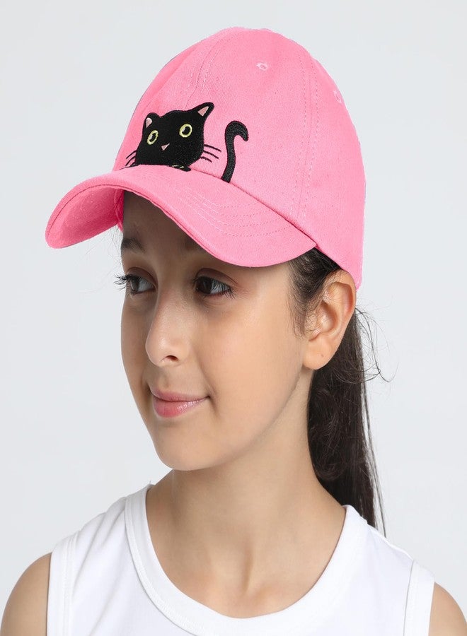 ACTLATI Girls Criss Cross Ponytail Hat Black Cat Baseball Cap Kids Adjustable Cotton Hats Funny Embroidered Sun Hat Age 3-14 - Image 4