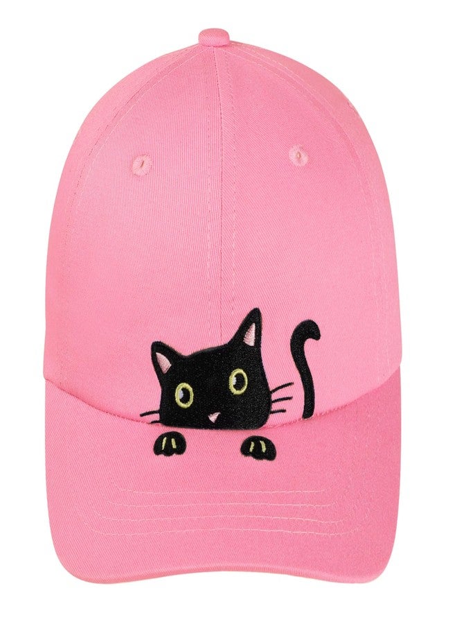 ACTLATI Girls Criss Cross Ponytail Hat Black Cat Baseball Cap Kids Adjustable Cotton Hats Funny Embroidered Sun Hat Age 3-14 - Image 1