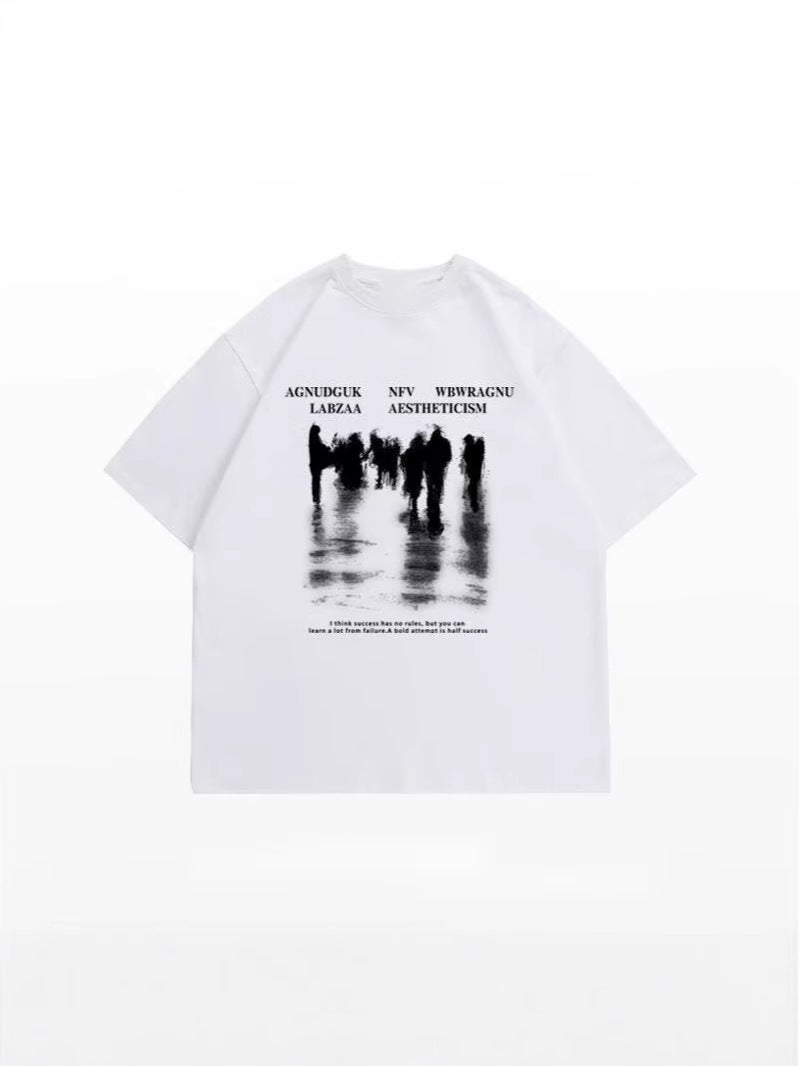 Drop Shoulder Sleeves Heavyweight Pure Cotton Half-Sleeved T-Shirt Street Fashion Brand Youth Loose Round Neck Five-Quarter Sleeves Spray-Dyed Regular - Image 3