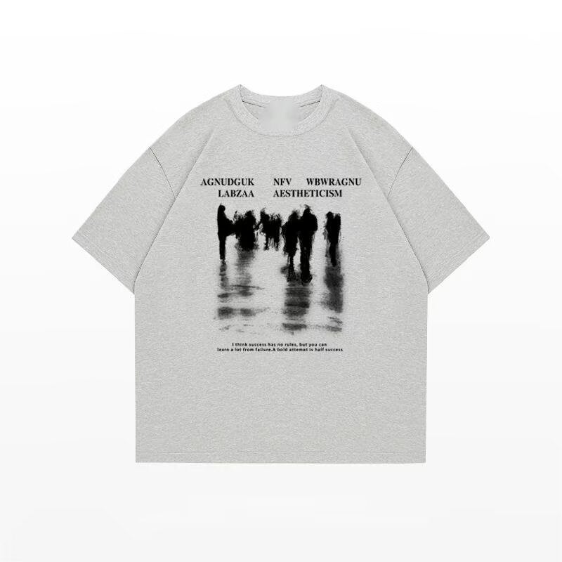 Drop Shoulder Sleeves Heavyweight Pure Cotton Half-Sleeved T-Shirt Street Fashion Brand Youth Loose Round Neck Five-Quarter Sleeves Spray-Dyed Regular - Image 1