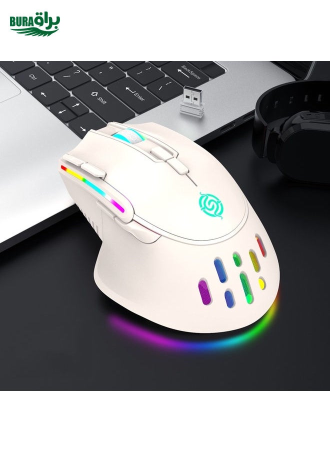 BURAQ - K-Snake BM520  9-button 3200DPI 2.4G RGB Wireless Dual-mode Gaming Mouse(White) - Image 1