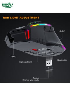 BURAQ K-Snake BM520  9-button 3200DPI 2.4G RGB Wireless Dual-mode Gaming Mouse(White)  - Image 5