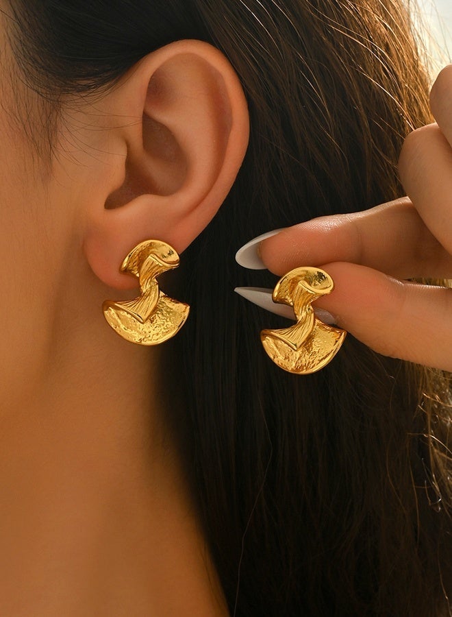 DAEVO Gold Plated Textured Twisted Geometric Stud Earrings Women Vintage Minimalist Daily Party Gift Jewelry - Image 2