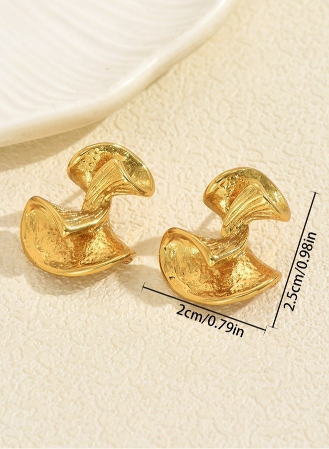 DAEVO Gold Plated Textured Twisted Geometric Stud Earrings Women Vintage Minimalist Daily Party Gift Jewelry - Image 3