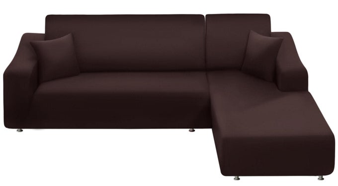 COUCH COVER L SHAPE 2 PIECES SOFA COVER SOFT STRETCH SLIPCOVERS WITH 2PCS PILLOWCASES FURNITURE PROTECTOR SECTIONAL COUCH COVERS 3 SEATER 3 SEATERCOFFEE