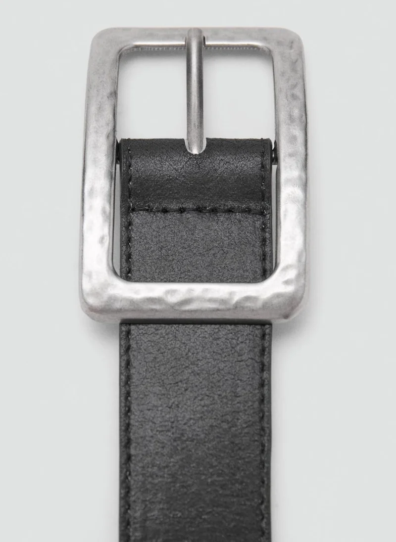 MANGO Textured Square Buckle Belt