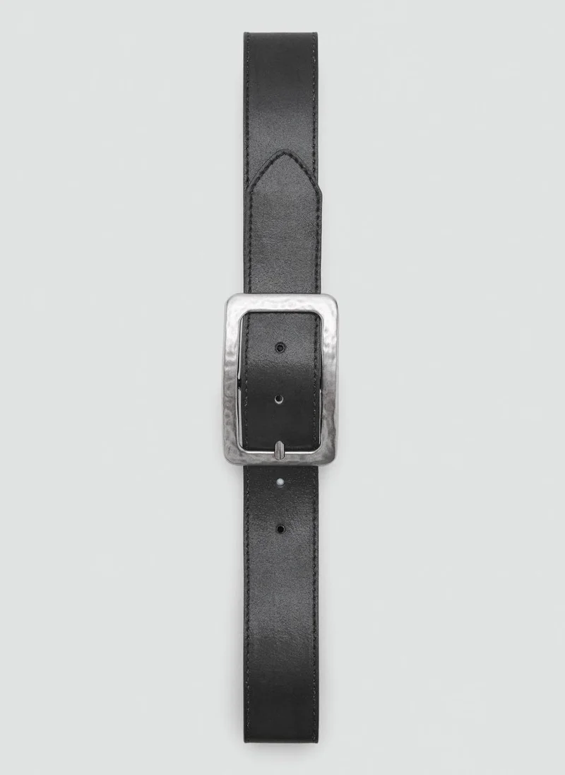 MANGO Textured Square Buckle Belt