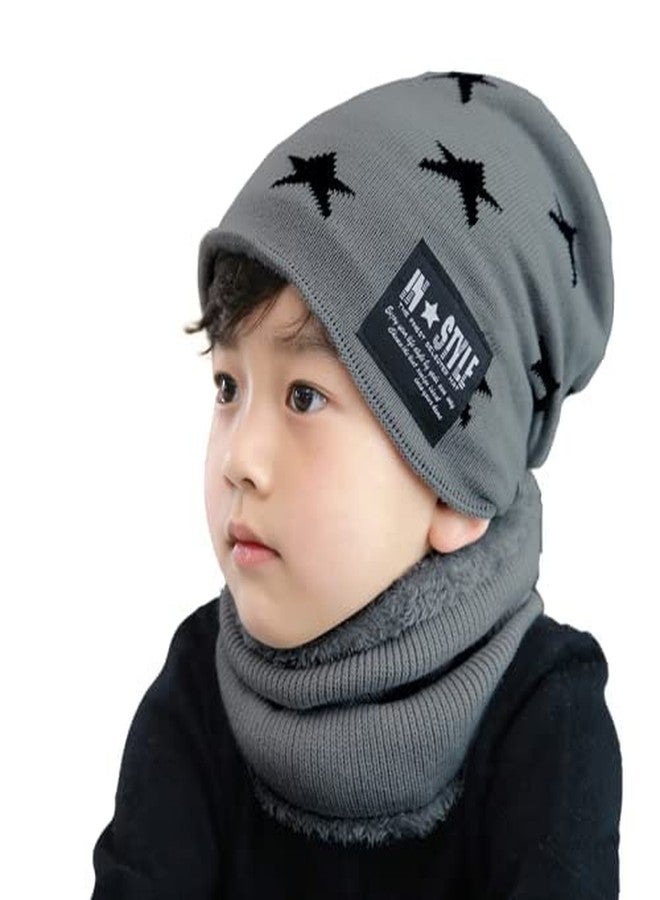 JMP Kid's Boys & Girls Printed Star Beanie Cap with Neckwarmer (Grey) - Image 1
