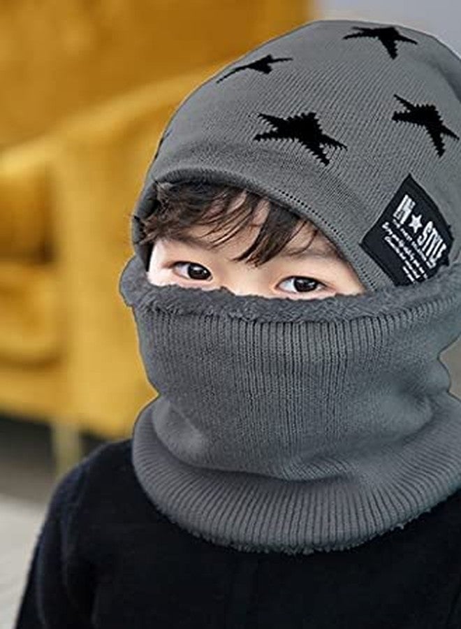 JMP Kid's Boys & Girls Printed Star Beanie Cap with Neckwarmer (Grey) - Image 2