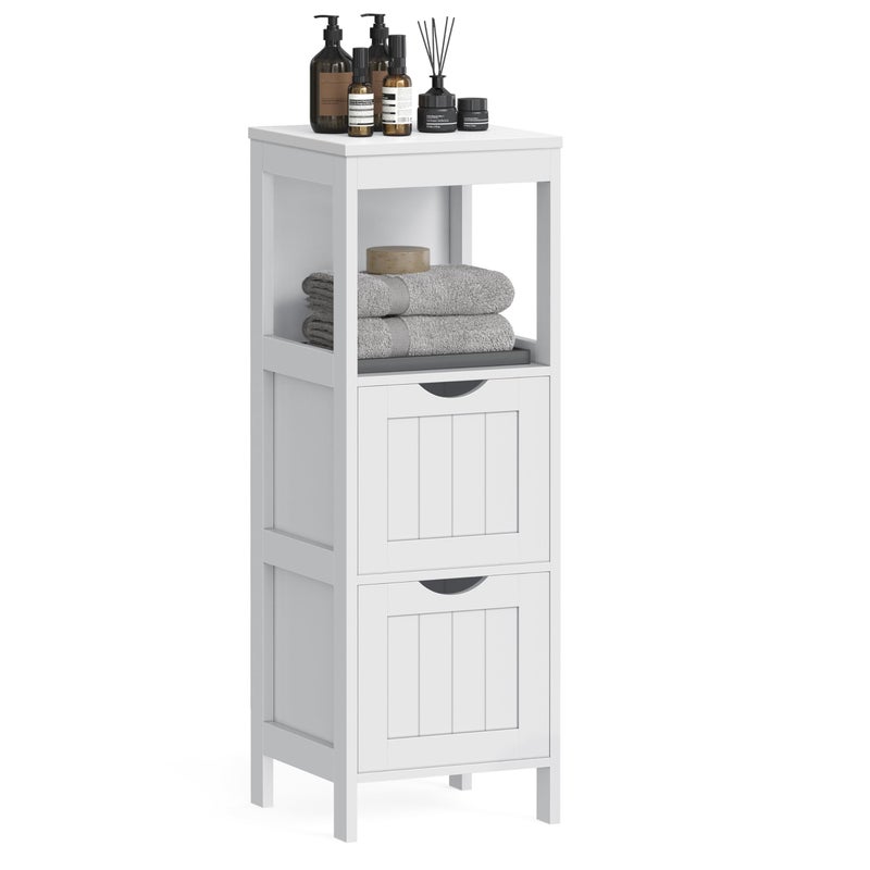 VASAGLE VASAGLE Bathroom Floor Cabinet Bathroom Storage Organizer Rack Stand Multifunctional Corner Unit 2 Drawers 35 Inches in Height White UBBC42WT 